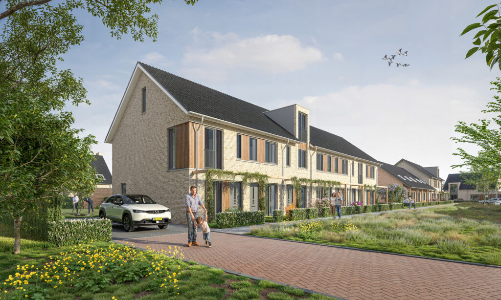 Straatbeeld rij- en hoekwon aan park vanaf 8