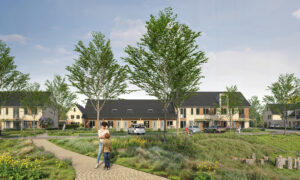 Park met zicht rij- en hoekwoningen